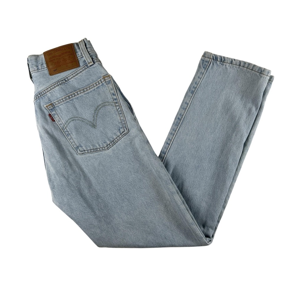Levis 501 Jeans Womens 24x28 Light Wash Blue High Rise Straight Button Fly